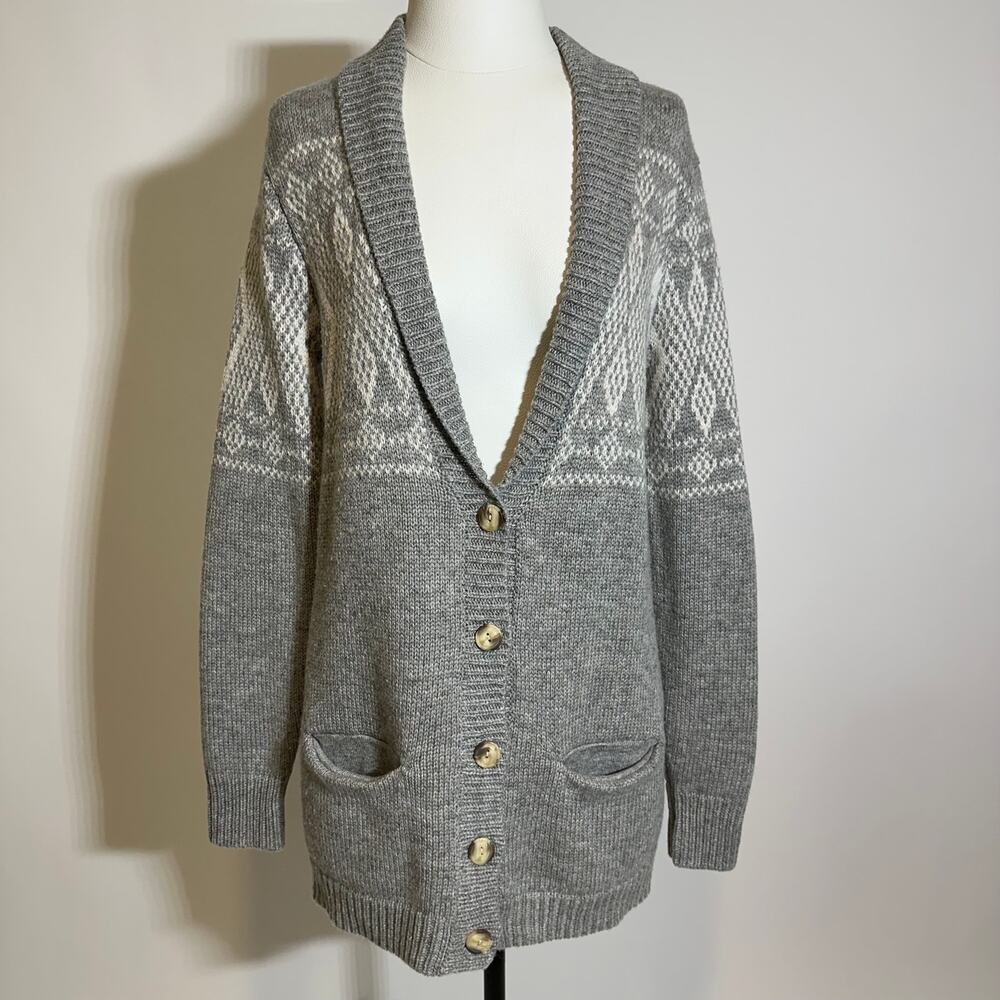 North Face Jacquardian Gray Fair Isle Wool Blend Cardigan Sweater Womens Size S